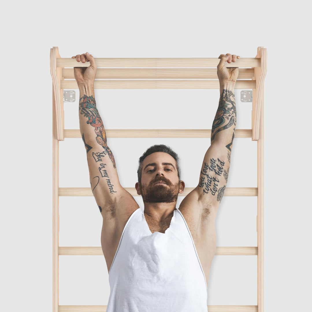 Sprossenwand Holz mit Turnringen für Heim-Fitness Wandmontage - Bild 5