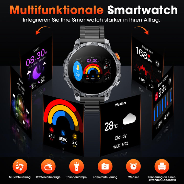 Smartwatch Herren Outdoor 1000-mAh-Akku IP68 mit LED-Taschenlampe - Bild 8
