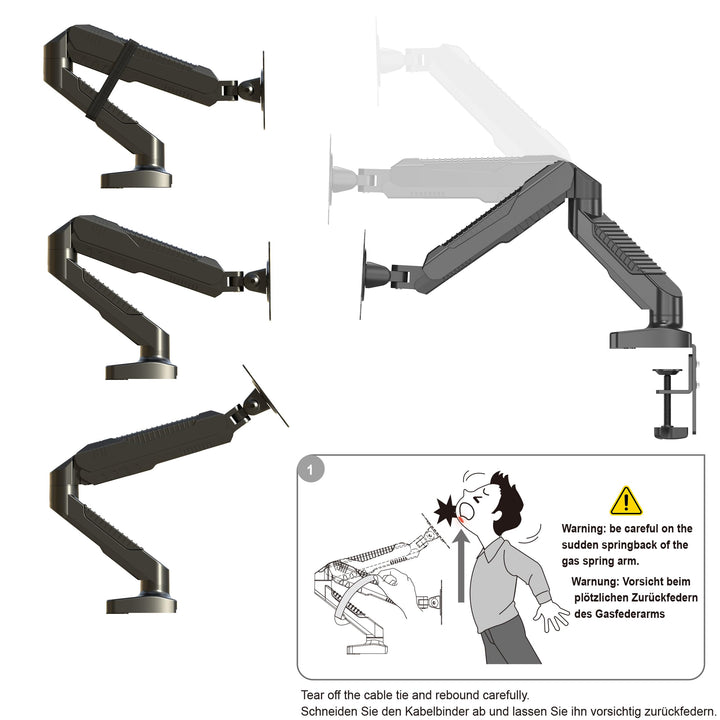Monitor Arm Tischhalterung 15–34 Zoll VESA 75/100 schwarz schwenkbar - Bild 4
