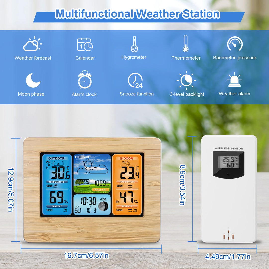 Funkwetterstation Farbdisplay mit Außensensor, Wecker &amp; Luftdruck - Bild 2