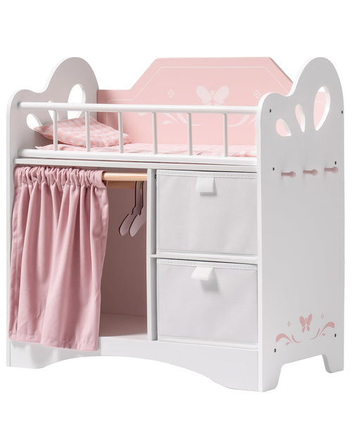 Puppenbett mit Kleiderschrank Holz Rosa für Puppen bis 53 cm
