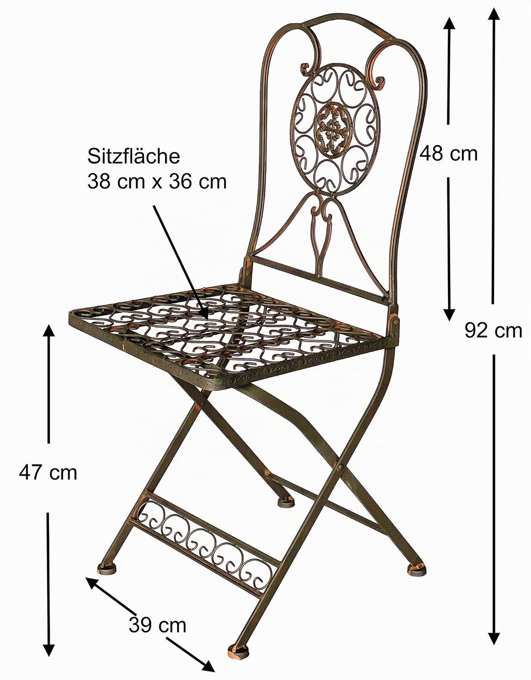 Bistro-Sitzgruppe Eisen Antik klappbar Tisch 70cm mit 2 Stühlen - Bild 5