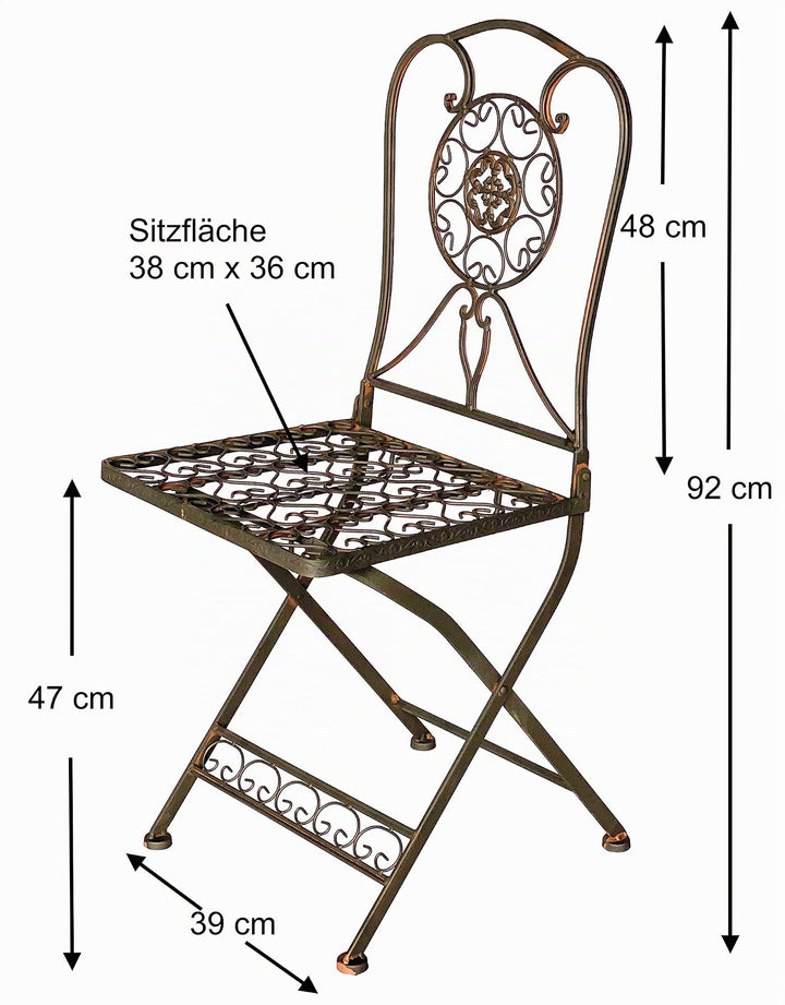 Bistro-Sitzgruppe Eisen Antik klappbar Tisch 70cm mit 2 Stühlen - Bild 5