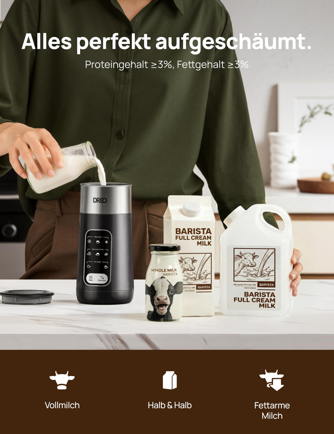 Milchaufschäumer Elektrisch 8-in-1 Edelstahl 270ml Warm &amp; Kalt - Bild 6