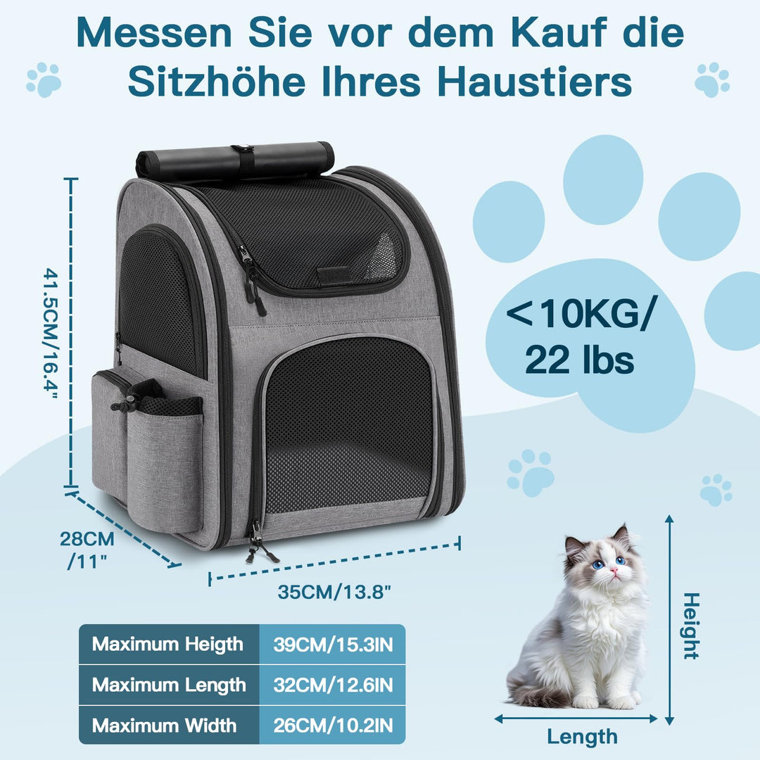 Haustier-Rucksack Oxford bis 10 kg für Hund und Katze Grau - Bild 3