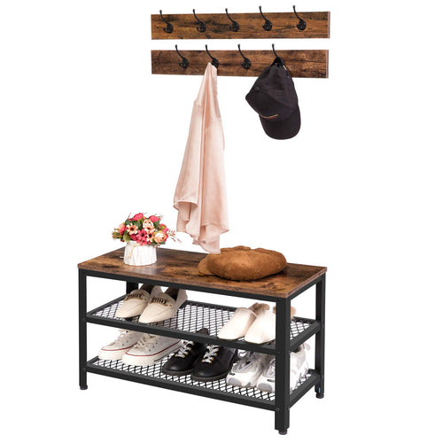 Garderobe mit Schuhbank Set 9 Haken Industriestil Metallgestell