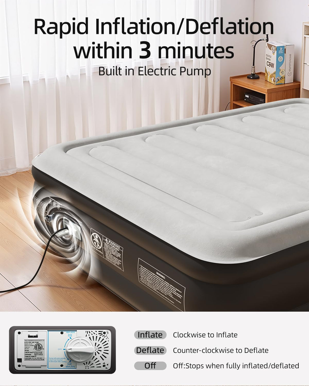 Luftmatratze 2 Personen 203x152x46 cm mit Elektropumpe Camping - Bild 7