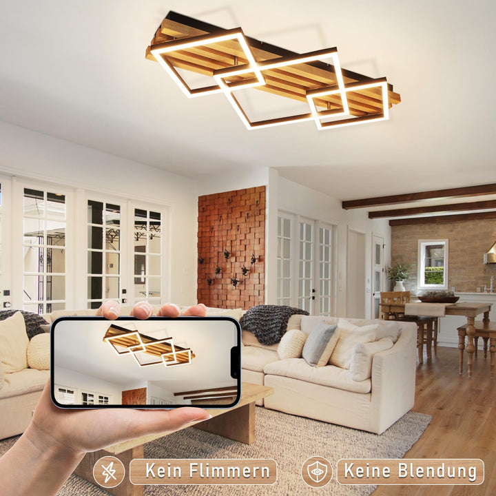 Deckenleuchte Holz 70cm dimmbar mit Fernbedienung 46W
