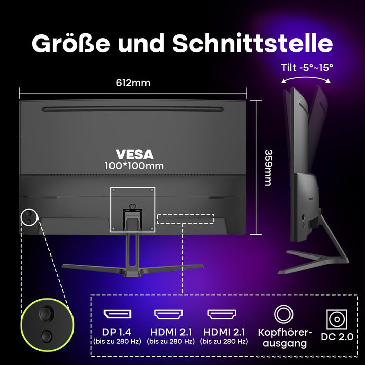 Curved Gaming Monitor 27 Zoll QHD 280Hz 1ms HDMI 2.1 für PS5 Xbox - Bild 11