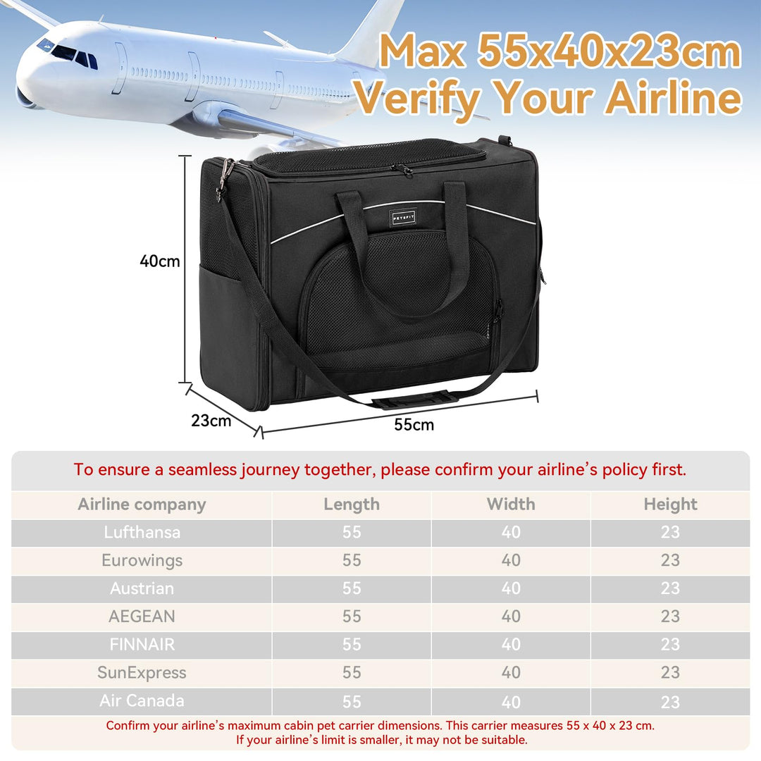 Hundetasche Flugzeug 55x40x23 cm bis 13 kg mit Dual-Mode Schwarz - Bild 3