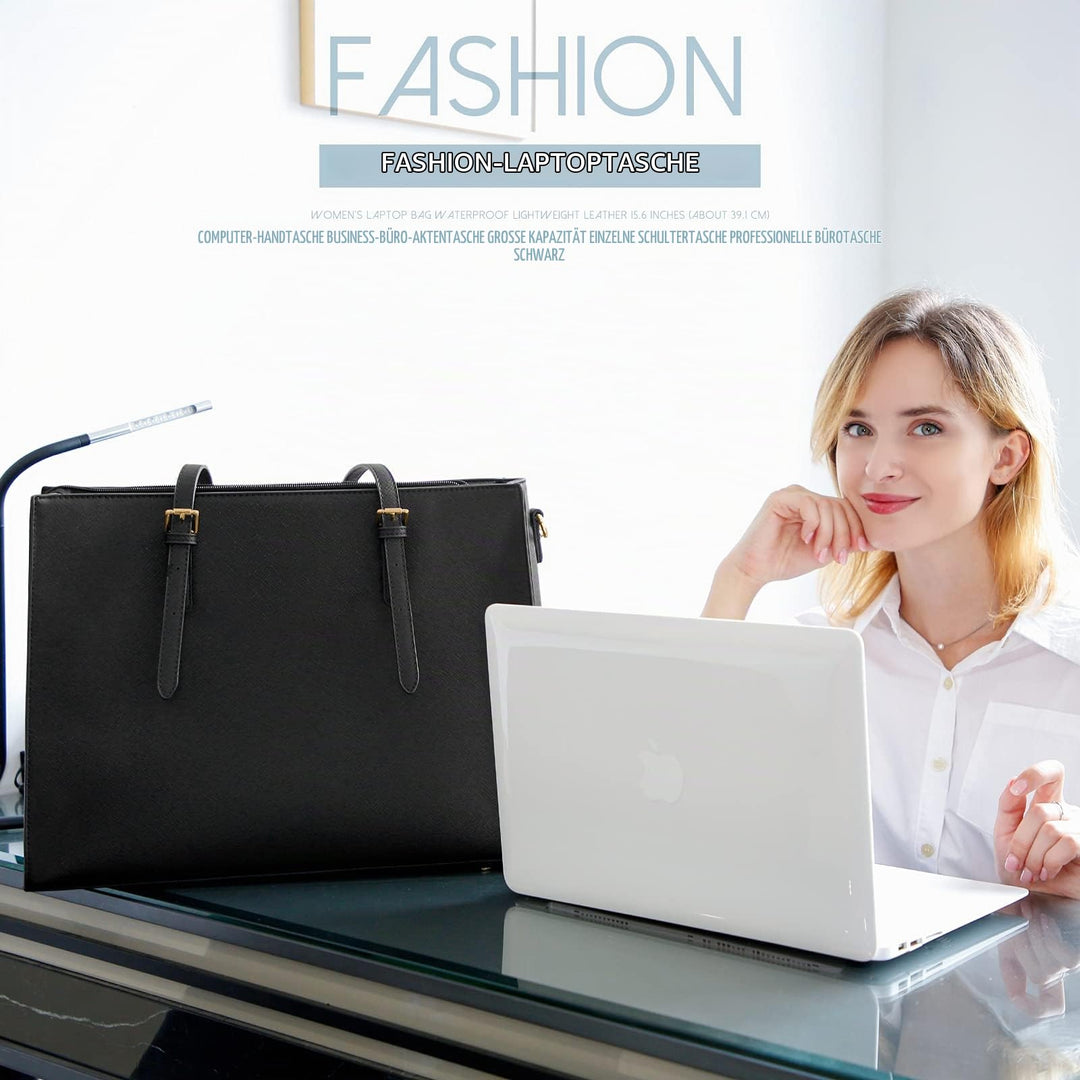 Laptoptasche Damen Schwarz PU-Leder 15,6 Zoll Shopper Business - Bild 2
