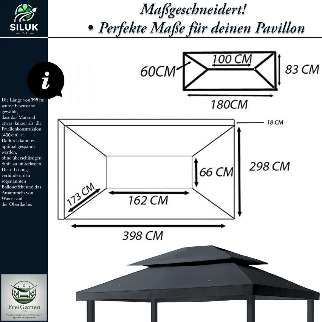 Ersatzdach Pavillon 3x4 m Anthrazit PVC 370g/m² wasserdicht - Bild 2