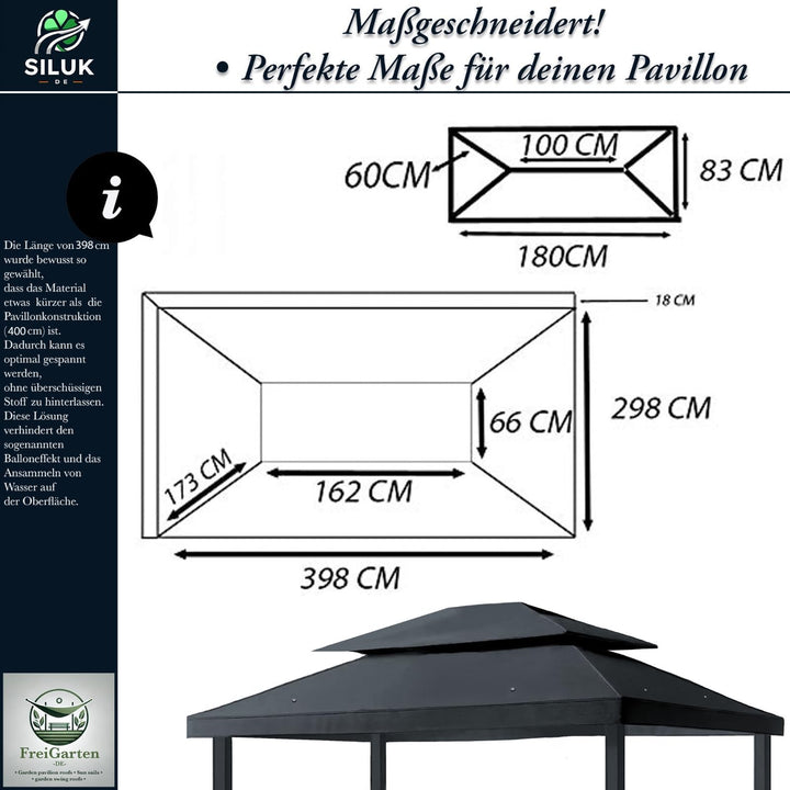 Ersatzdach Pavillon 3x4 m Anthrazit PVC 370g/m² wasserdicht - Bild 2