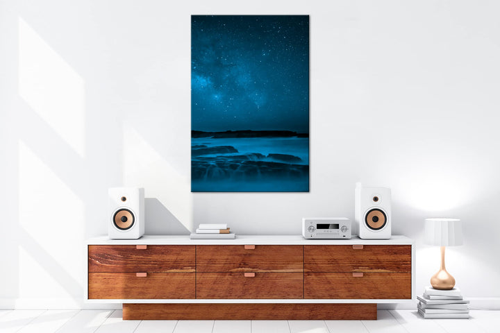 Leinwandbild Sternenhimmel Blau Monochrom 80x60 cm Echtholzrahmen - Bild 5