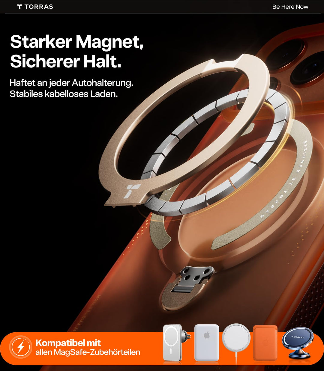 Handyhülle iPhone 17 Pro Max Airbag Matt Orange mit Magnetring - Bild 5