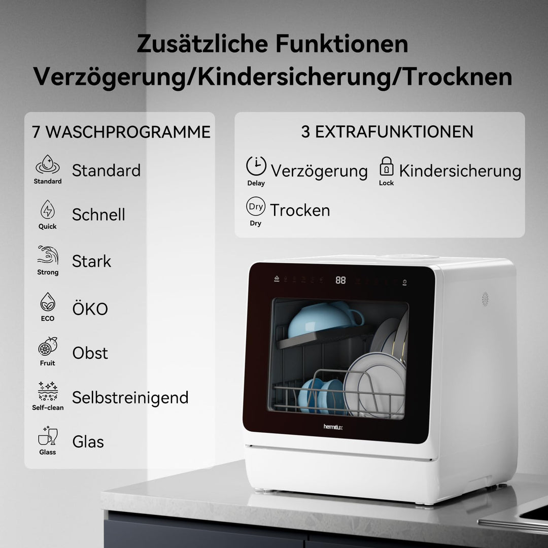 Tischgeschirrspüler 5 Gedecke 7+3 Programme mit Heisslufttrocknung - Bild 3