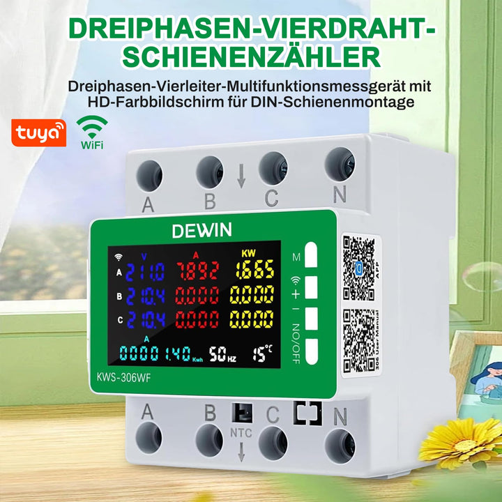 Drehstromzähler WLAN 3-Phasen 9-in-1 Hutschiene 80A Tuya - Bild 3