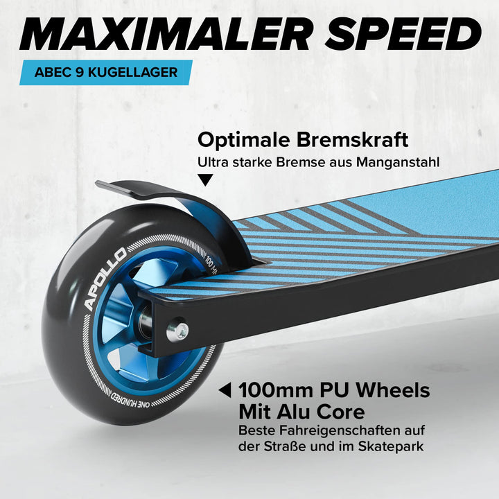 Stunt Scooter Aluminium 100mm Rollen ABEC-9 ab 6 Jahre Schwarz/Blau - Bild 5