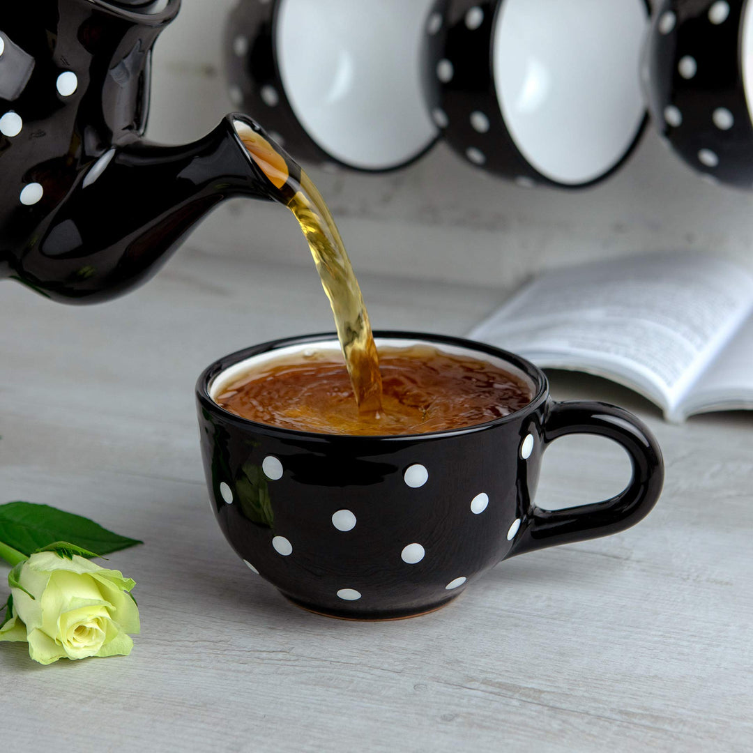 Keramik Tasse XXL 500 ml Schwarz Weiss Polka Dots handgemacht - Bild 4