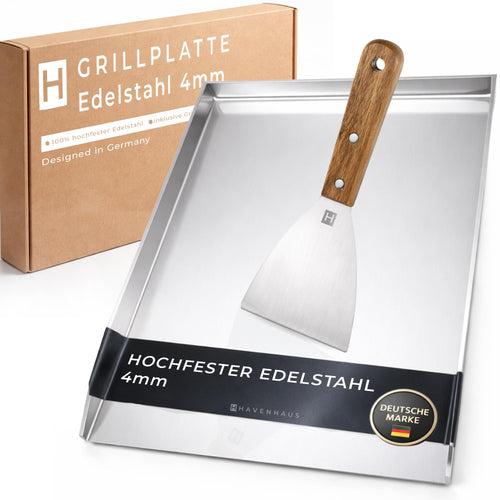 Plancha Grillplatte Edelstahl 40x30cm 4mm mit Grillspachtel