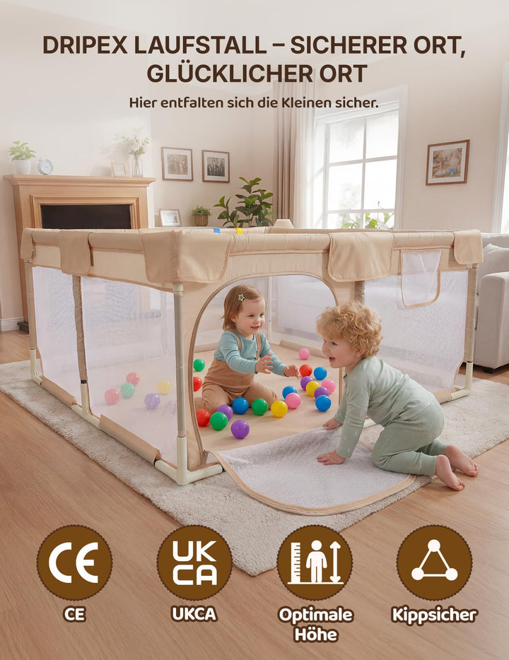 Laufstall Baby 124x124cm atmungsaktiv mit Spielzeug Kaffeebraun - Bild 5