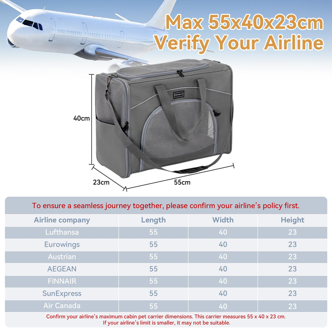 Hundetransporttasche flugtauglich 55x40x23 cm bis 13 kg Grau - Bild 3