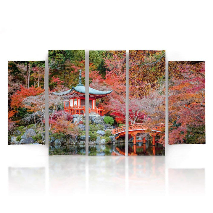 Leinwandbild 5-teilig Japanischer Garten Rot 150x100 cm Canvas - Bild 3