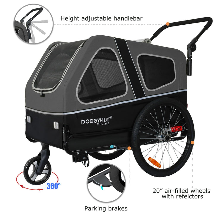 Hunde-Fahrradanhänger &amp; Buggy 2-in-1 gefedert bis 45 kg Grösse XL - Bild 3