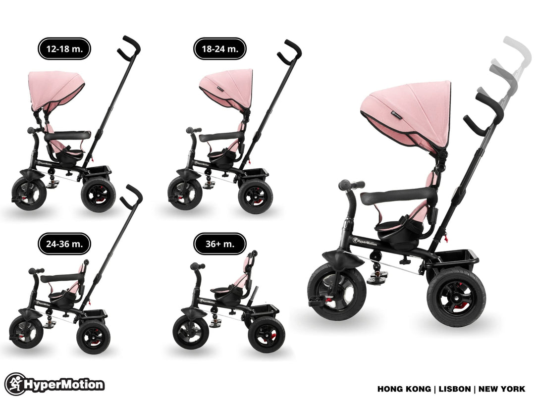 Dreirad mit Schubstange 3-in-1 mitwachsend Rosa 1-4 Jahre - Bild 3