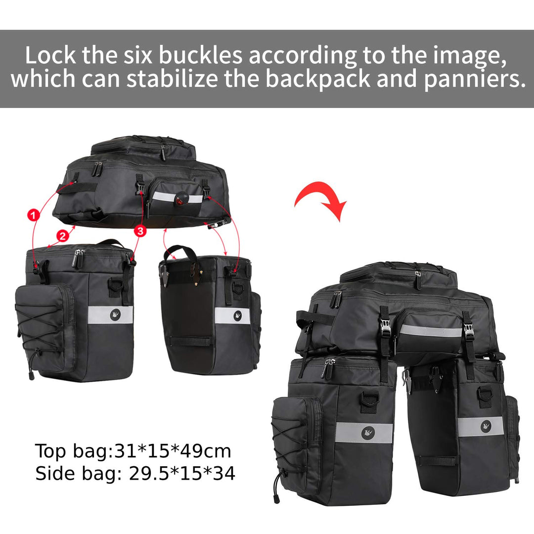 Fahrradtasche Gepäckträger 3-in-1 Rucksack 75L wasserdicht schwarz - Bild 6