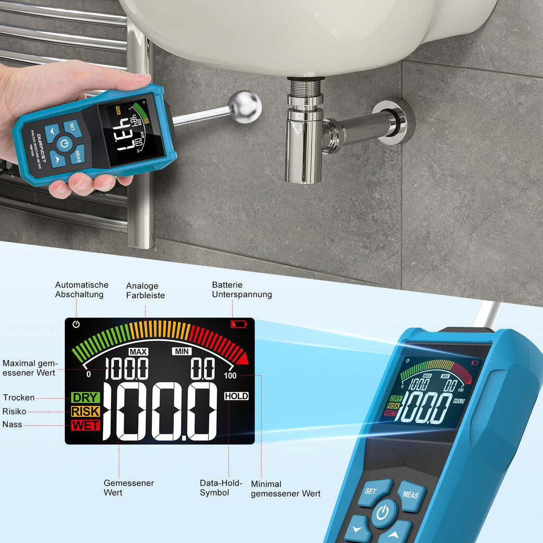 Feuchtigkeitsmessgerät Wand zerstörungsfrei 40mm Eindringtiefe Farbdisplay - Bild 4