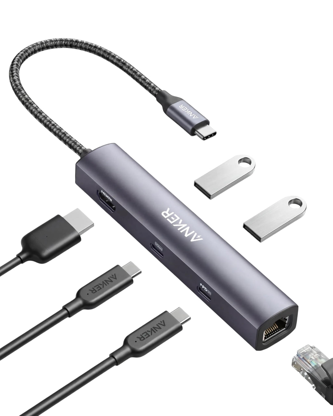 USB-C Hub 6-in-1 mit HDMI 4K, Ethernet 1 Gbps und Power Delivery
