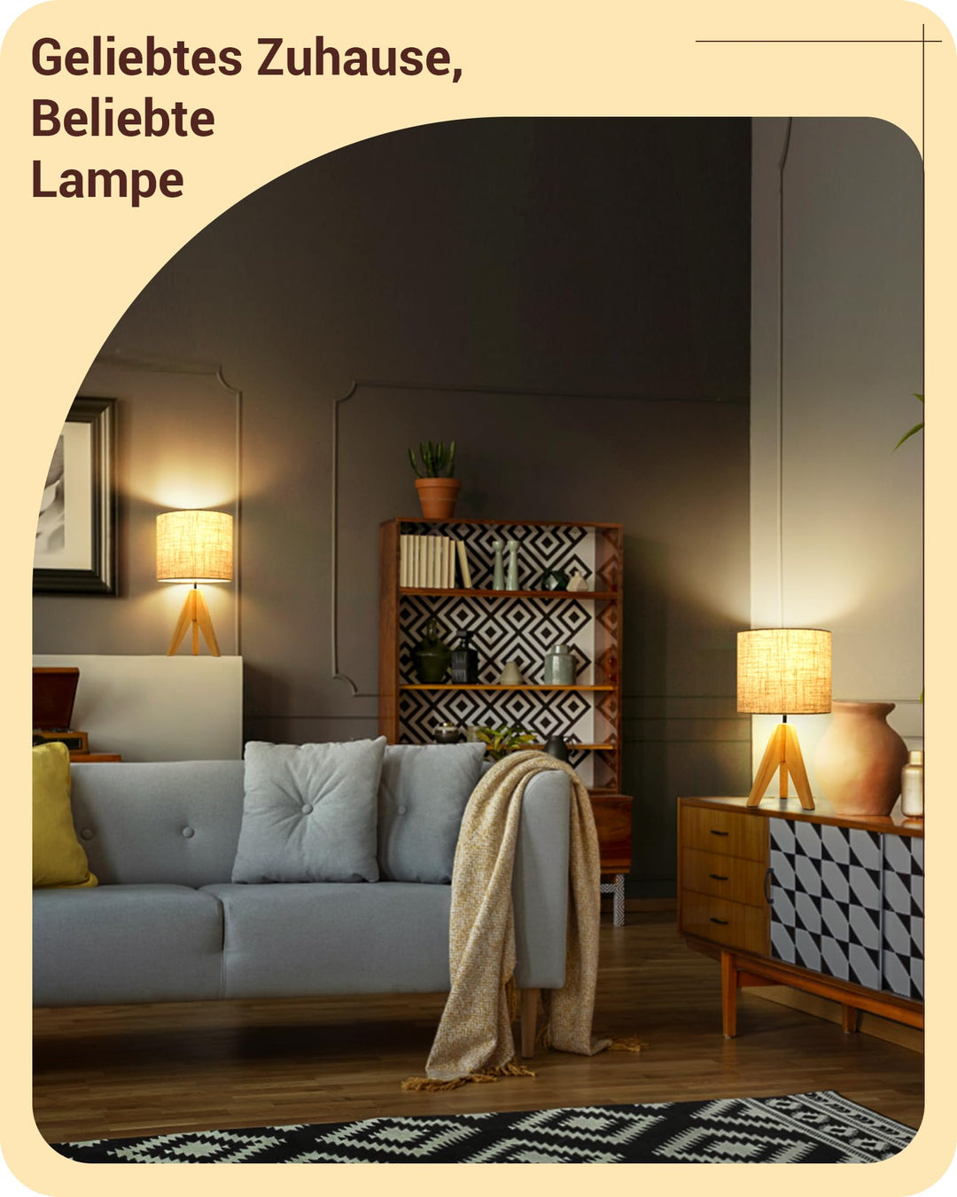 Tischlampe Holz 2er Set Leinen-Lampenschirm Beige 36cm E27 - Bild 6