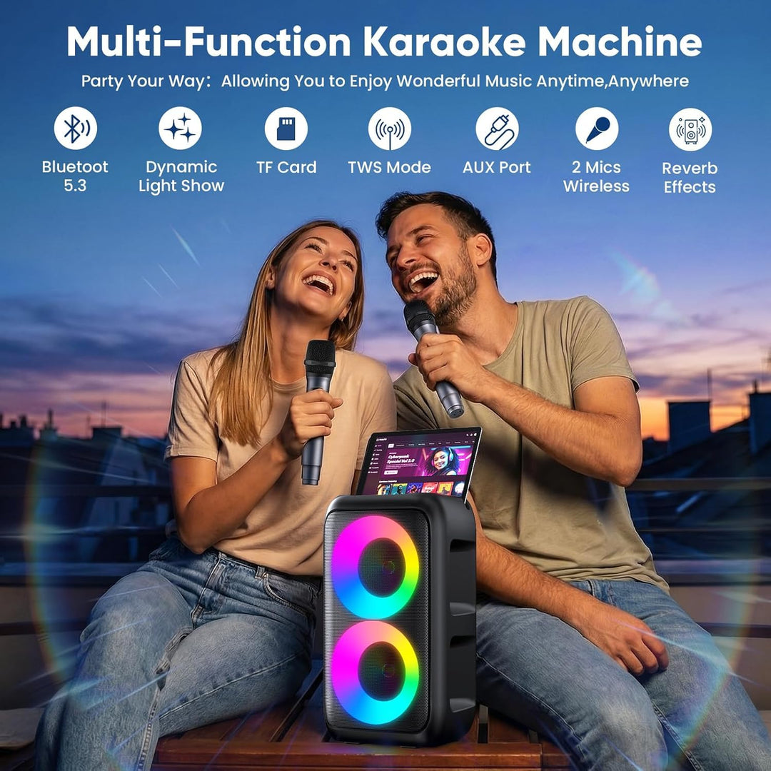 Karaoke Maschine 2x15W mit 2 kabellosen Mikrofonen 10h Akku - Bild 6