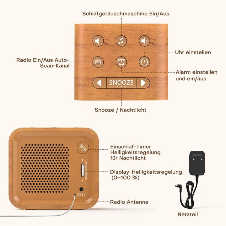 Radiowecker mit Soundmaschine 4-in-1 FM Radio 7-Farben Nachtlicht - Bild 8