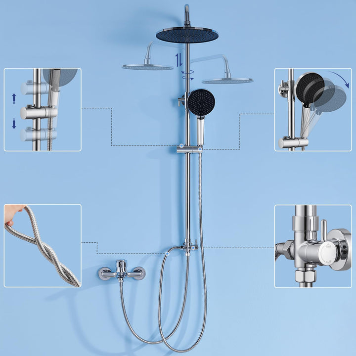 Regendusche Set Chrom ohne Armatur Ø250mm 4 Strahlarten höhenverstellbar - Bild 7