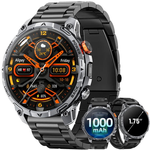 Smartwatch Herren Outdoor 1000-mAh-Akku IP68 mit LED-Taschenlampe