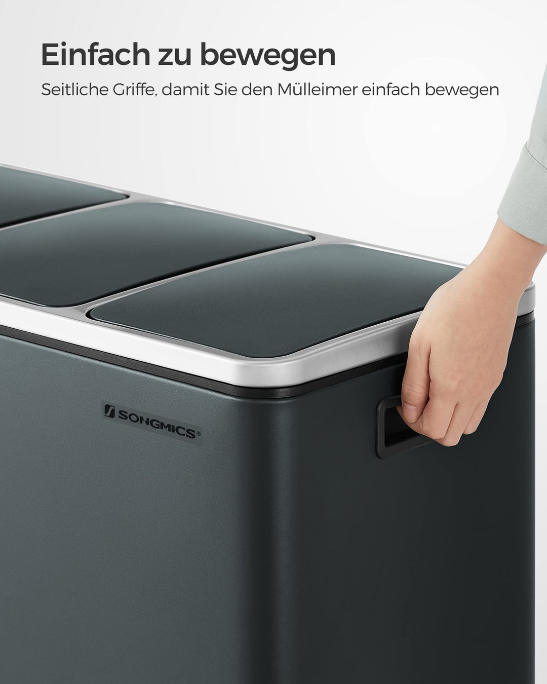 Mülleimer Küche 3 Fächer je 18L Stahl Softclose-Deckel grüngrau - Bild 7