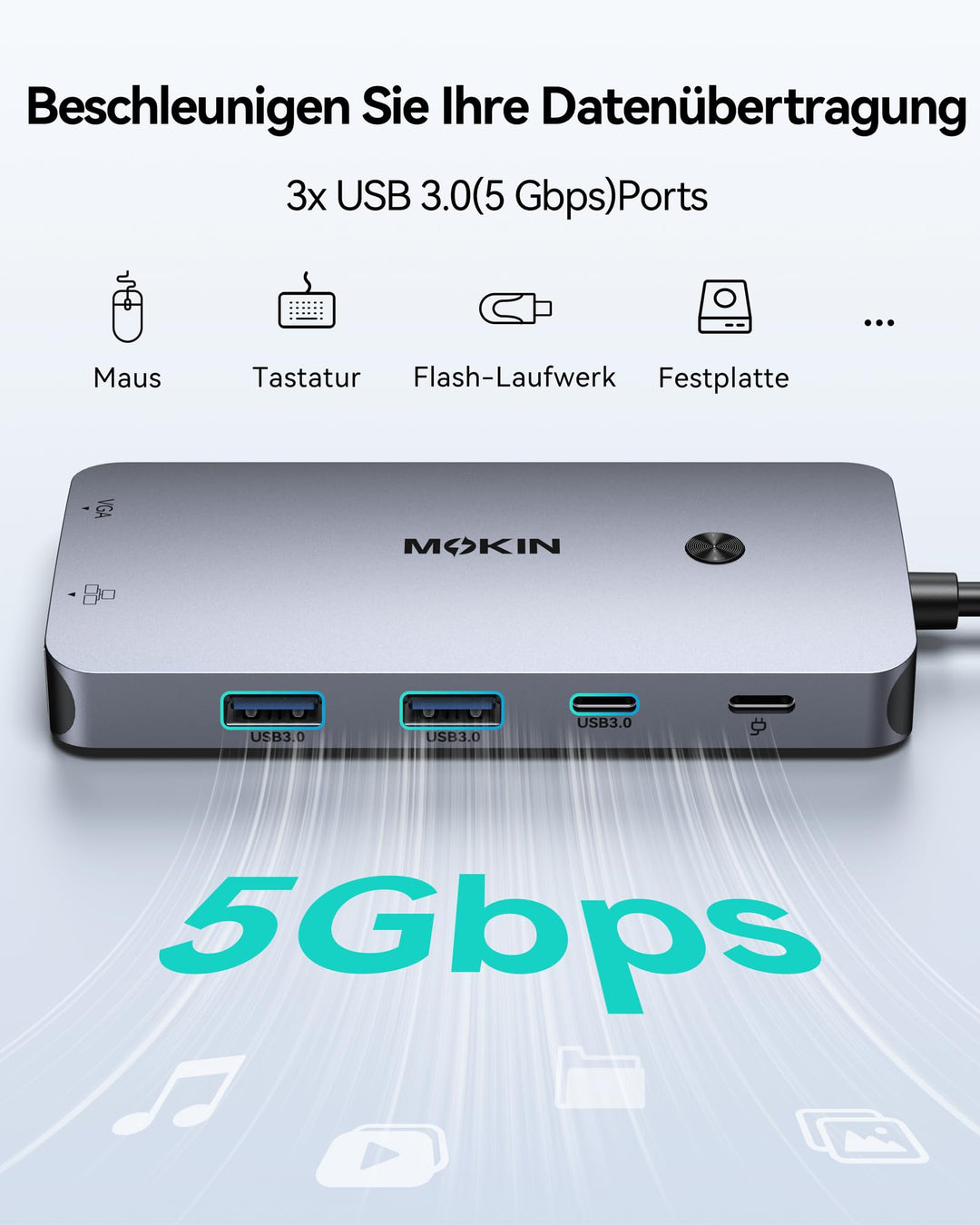 USB-C Docking Station 9-in-1 Triple Display für 2-4 Monitore - Bild 6