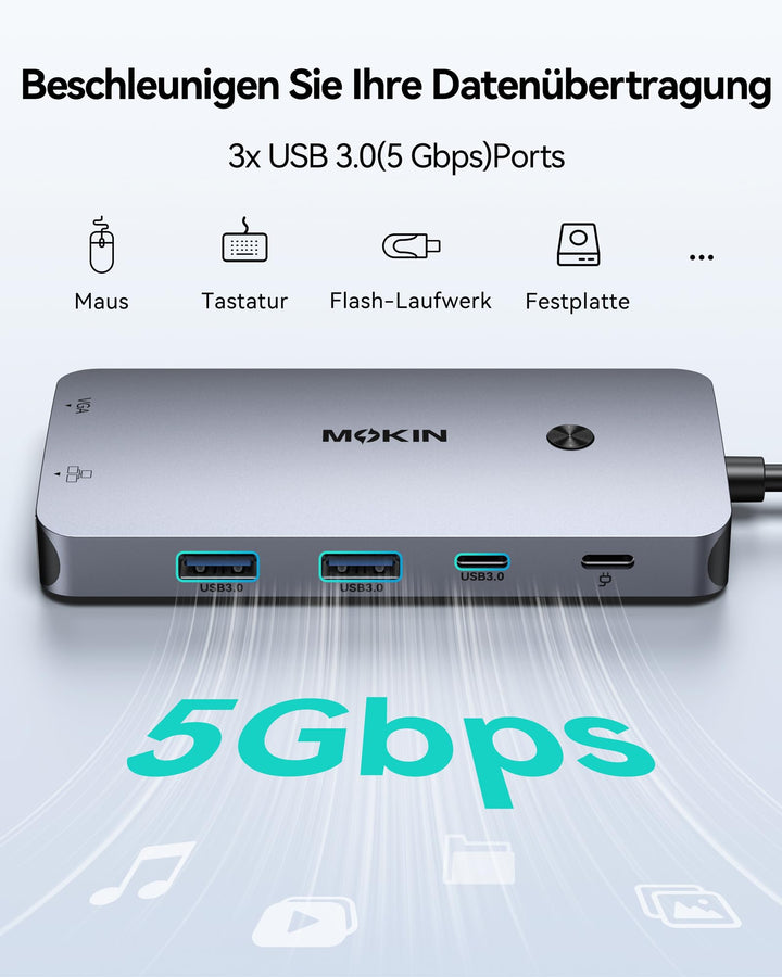 USB-C Docking Station 9-in-1 Triple Display für 2-4 Monitore - Bild 6