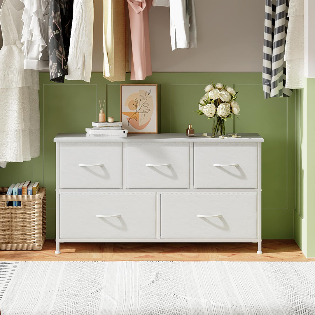 Kommode 5 Stoffschubladen weiss 100 cm breit Schlafzimmer