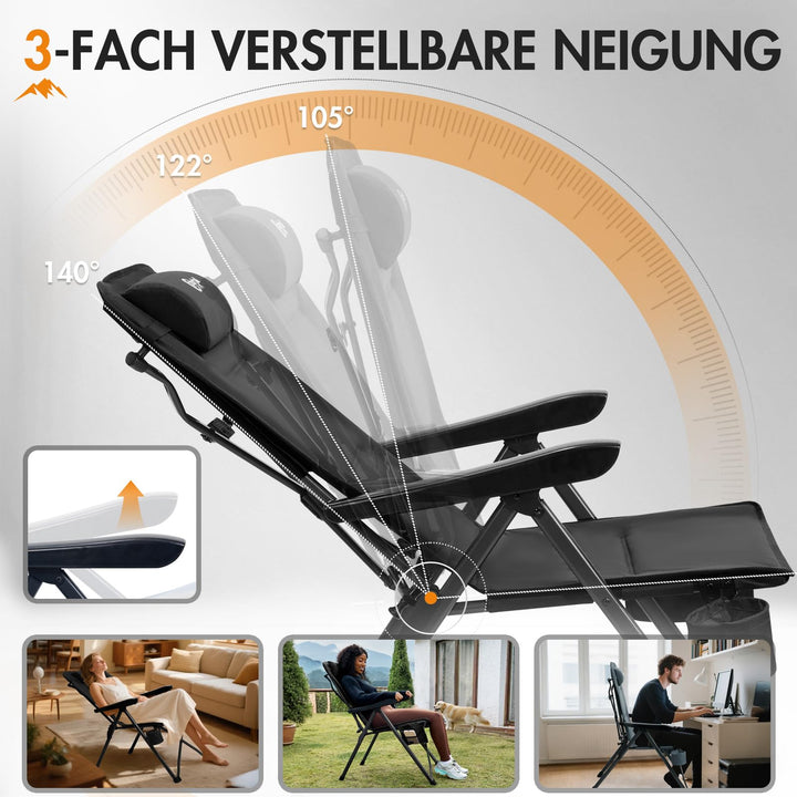 Campingstuhl klappbar 3-fach verstellbar bis 160 kg Stahl Oxford - Bild 4