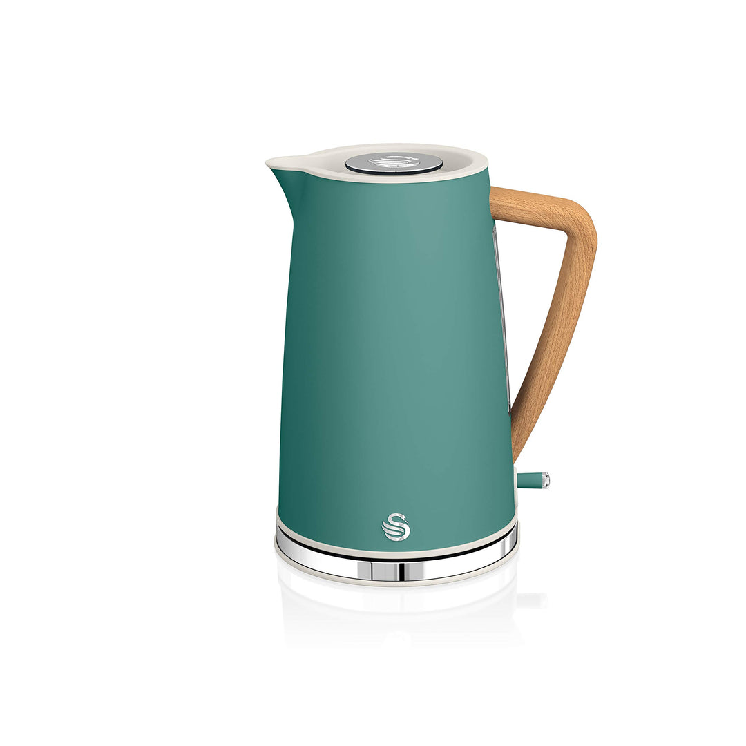 Wasserkocher 1,7 l 2200 W Edelstahl Grün mit Holzgriff kabellos
