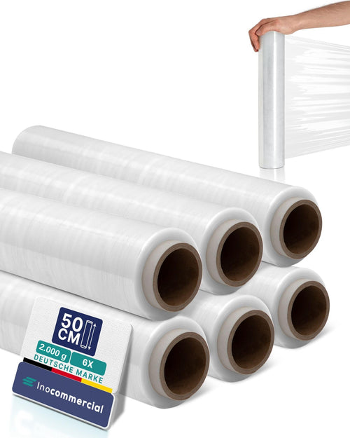 Stretchfolie transparent 50 cm x 300 m 6 Rollen Wickelfolie