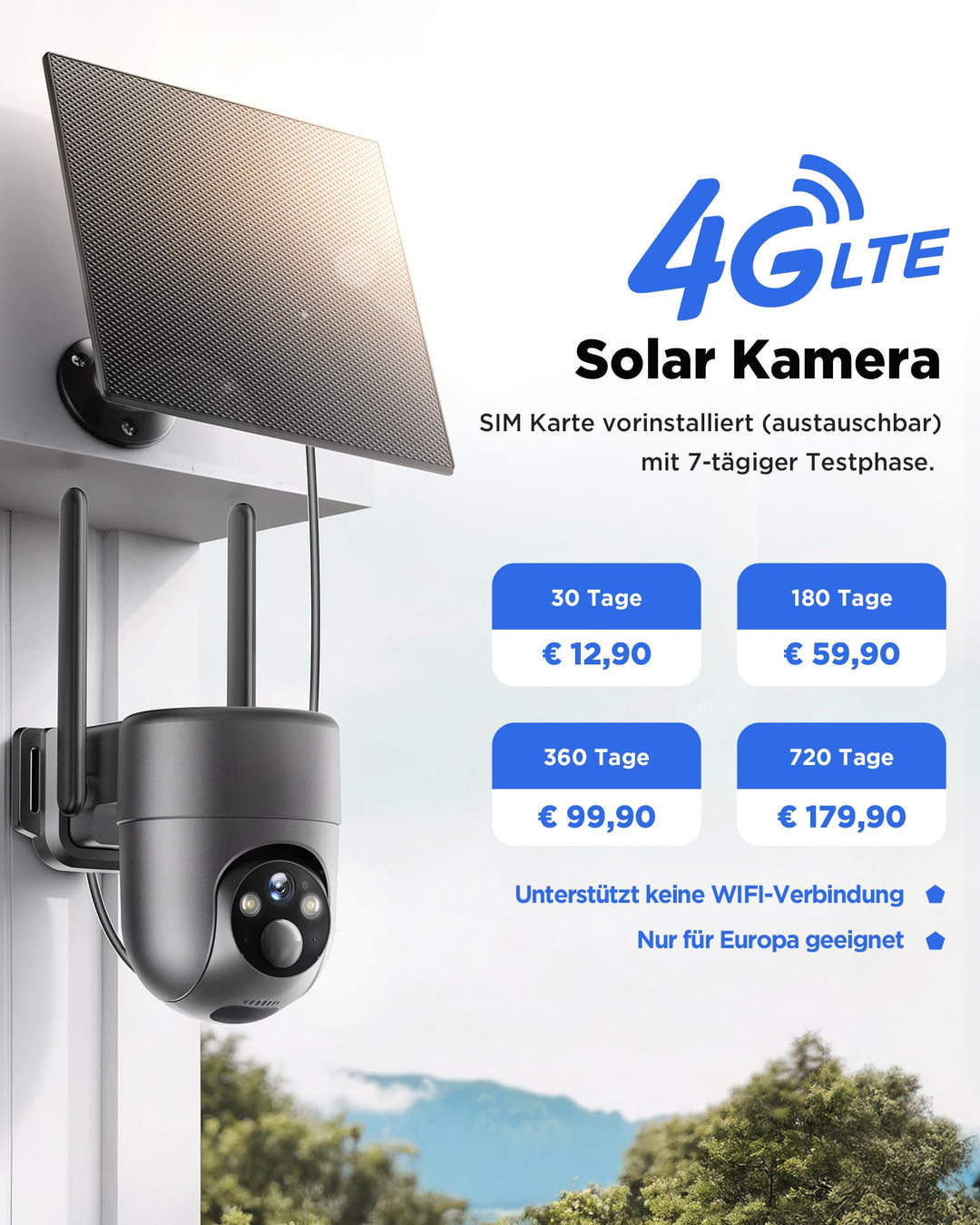 Überwachungskamera Aussen 4G Solar 2K HD 355° schwenkbar ohne WLAN - Bild 3