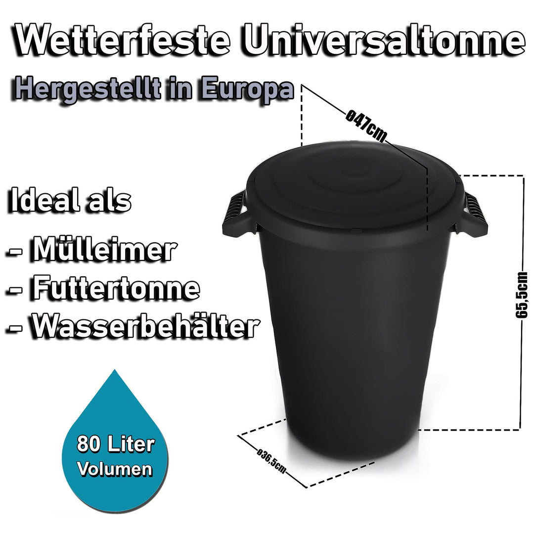 Universaltonne mit Deckel 80 Liter Schwarz Wetterfest 2er-Set - Bild 5