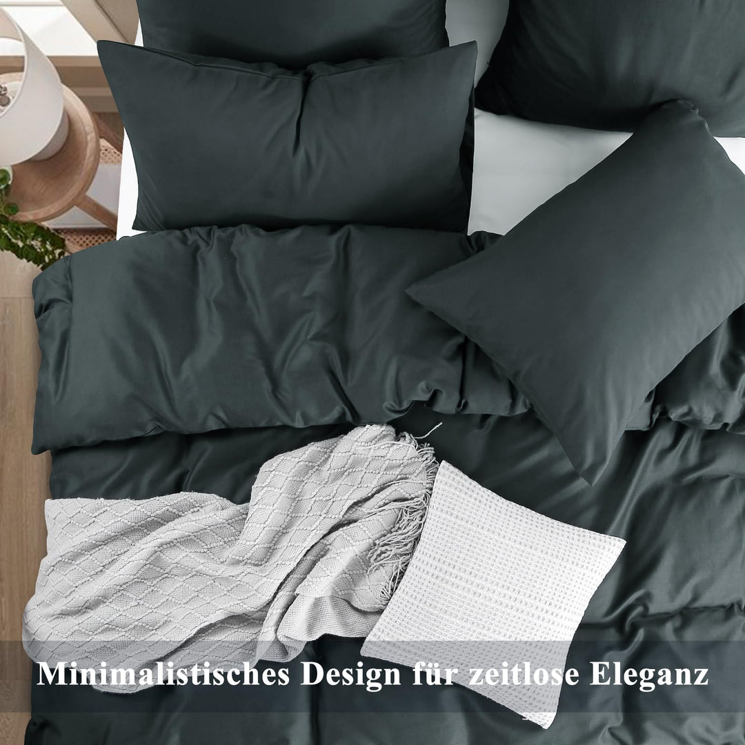 Bettwäsche-Set 200x200 Baumwolle Anthrazit mit Kissenbezügen 80x80 - Bild 4