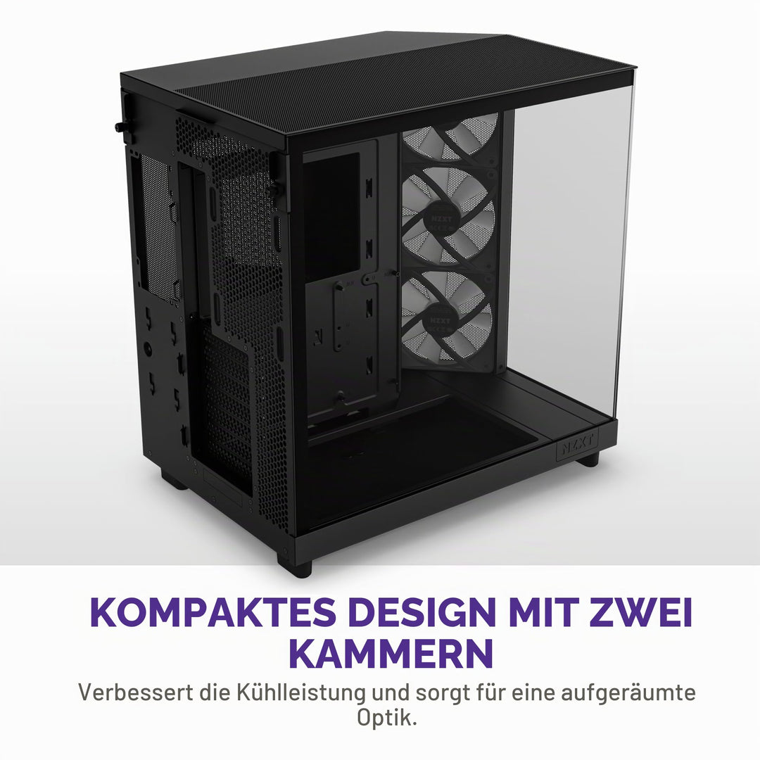 ATX PC-Gehäuse Dual-Kammer RGB 3x120mm Lüfter Panoramascheibe - Bild 3