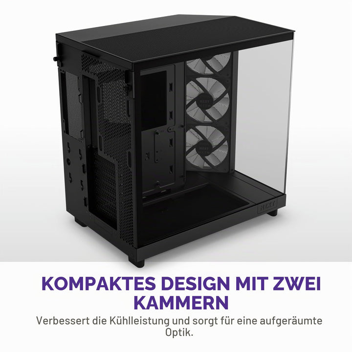 ATX PC-Gehäuse Dual-Kammer RGB 3x120mm Lüfter Panoramascheibe - Bild 3