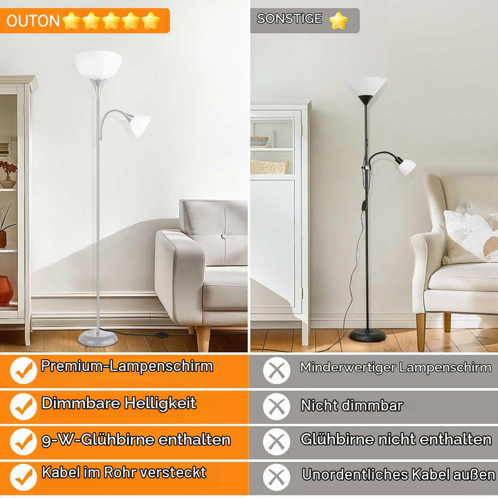 Stehlampe mit Leselampe 2-in-1 Deckenfluter dimmbar 182 cm Silber - Bild 4
